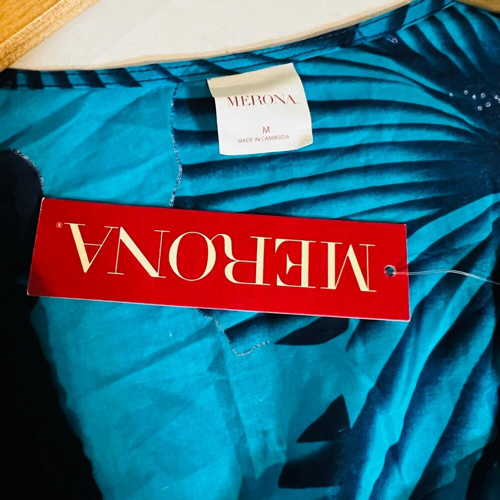 Merona Printed Plunge Neck Swim Cover Dress Size M Medium Blue - Picture 3 of 6